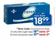 Tena lady Incontinence 10 Extra Moderate Pads-Per Pack