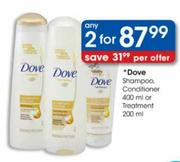 Dove Shampoo, Conditioner-2x400ml Or Treatment-2x200ml