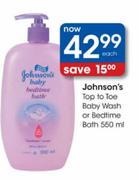 Johnson's Top to Toe Baby Wash or Bedtime Bath-550ml each