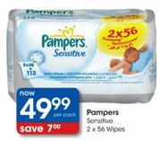 Pampers Sensitive Wipes-2 x 56 per pack