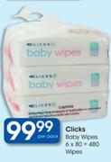 Clicks Baby Wipes-6 x 80 per pack