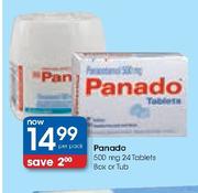 Panado 500mg 24 Tablets Box or Tub-Per Pack