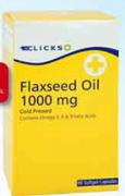 Clicks Flaxseed Oil 1000mg 300 Softgel Capsules Per Pack