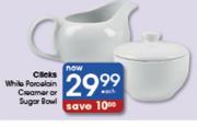 Clicks White Porcelain Creamer or Sugar Bowl-Each