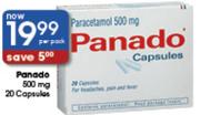 Paracetamol 500Mg Panado 20 Capsules Per Pack