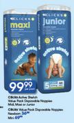 Clicks Active Stretch Value Pack Disposable Nappies Midi,Maxi Or Junior