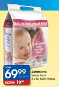 Johnson's Value Pack Baby Wipes- 3 x 80's Per Pack