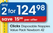 Clicks Disposable Nappies Value Pack Newborn-2 x 42's