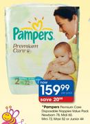 Pampers Premium Care Disposable Nappies Value Pack Newborn-78's/Midi-60's Per Pack