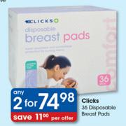 Clicks 2 x 36 Disposable Breast Pads