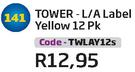 Tower L/A Label Yellow 12 Pk(TWLAY12S)