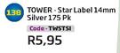Tower Star Label 14mm Silver 175 Pk(TWSTSI)