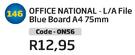 Office National L/A File Blue Board A4 75mm(ON56)