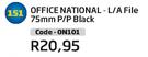 Office National L/A File 75mm P/P Black(ON101)