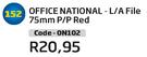 Office National L/A File 75mm P/P Red(ON102)