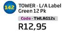 Tower L/A Label Green 12 Pk(TWLAG12S)