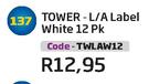 Tower L/A Label White 12 Pk(TWLAW12)