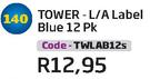 Tower L/A Label Blue 12 Pk(TWLAB12S)