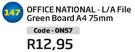 Office National L/A File Green Board A4 75mm(ON57)