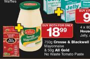 Crosse & Blackwell Mayonnaise 750gm & All Gold No Waste Tomato Paste 50gm