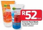Garnier Face Wash Or Scrub Assorted-150ml/200ml Each.