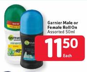 Garnier Male Or Female Roll On Assorted 50ml Each