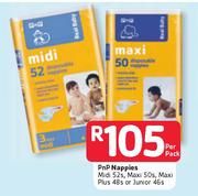 PnP Nappies Midi 52's / Maxi 50's / Maxi Plus 48's Or Junior 46's Per Pack