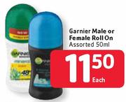 Garnier Male Or Female Roll On Assorted-50ml Each