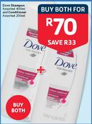 Dove Shampoo Assorted 400ml And Conditioner Assorted 200ml