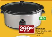 Platinum 6.5L Slow Cooker With Glass Lid