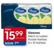 Kleenex Men's Or Ladies Pocket Hankies-8 x 10