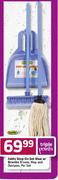 Addis Step On Set Blue Or Granite Broom,Mop And Dustpan-Per Set