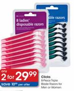Clicks 8-Piece Triple Blade Razors for Men or Women-2's per offer