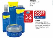 Clicks Foot Powder-150ml, 2-in-1 Foot & Shoe Spray, Rough Skin Remover Or Nourishing Heel Balm-100ml