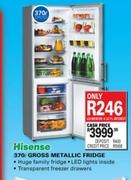 Hisense 370 Ltr Gross Metallic Fridge