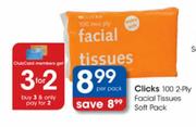 Clicks 2 Ply Facial Tissues Soft Pack-200's Pack