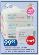 Clicks Baby Wipes-6x80's pack