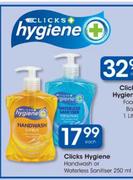 Clicks Hygiene Handwash Or Waterless Sanitiser-250ml Each 