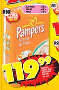 Pampers Sleep & Play Disposable Nappies Junior-58's/Maxi-68's/Midi-78's-Per Pack