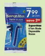 Super-Max 6 Twin Blade Disposable Razors-Per Pack