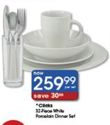 Clicks 32-Piece White Porcelain Dinner Set-Per Set