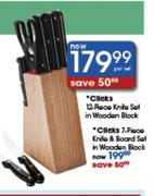 Clicks 7-Piece Knife & Board Set In Wooden Black