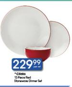 Clicks 12-Piece Red Stoneware Dinner Set-Per Set