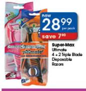 Super-Max Ultimate 4 + 2 Triple Blade Disposable Razors-Per Pack