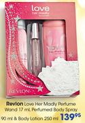 Revlon Love Her Madly Perfume Wand 17ml, Perfumed Body Spray 90ml&Body Lotion 250ml-Each