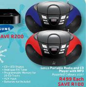 Lenco Portable Radio And CD Player With MP3-SCD37 Each