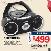 Telefunken Portable Radio And CD Player With MP3 Black-TCD-1204