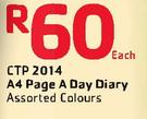 CTP 2014 A4 Page A Day Diary Assorted Colours-Each