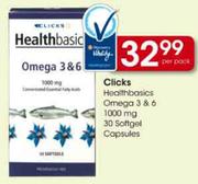 Clicks Healthbasics Omega 3 & 6 1000mg-30 Softgel Capsules Per Pack
