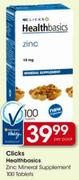 Clicks Healthbasics Zinc Mineral Supplement-100 Tablets Per Pack